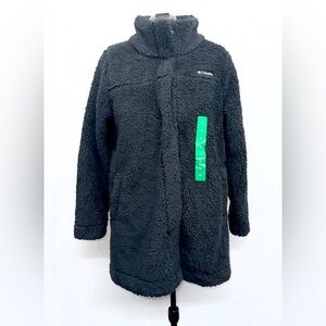 Columbia Women’s Sherpa Fleece Jacket Snap Front Caot Long Black Size: XL, NWT